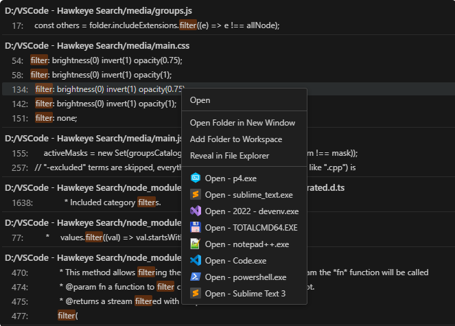 Right click menu